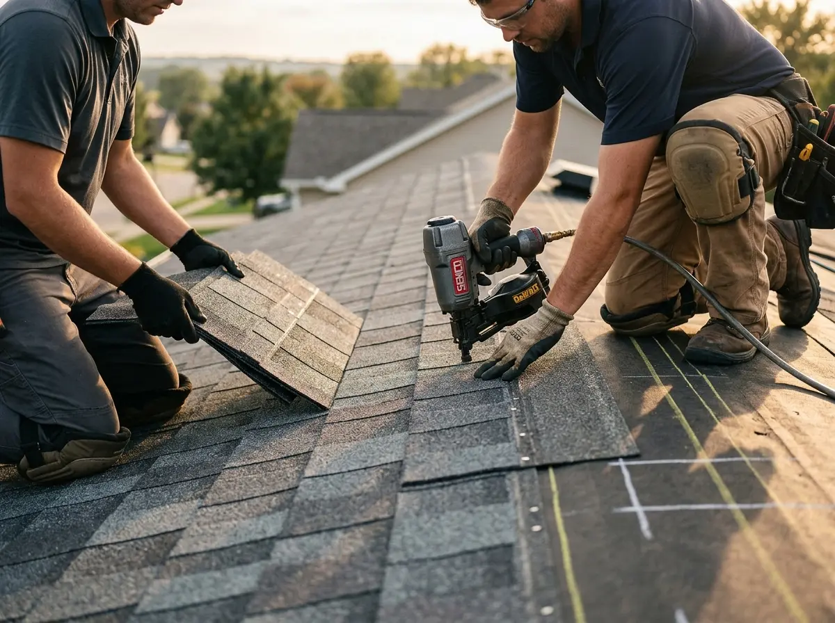 Professional roofer working on a residential roof in Clearlake